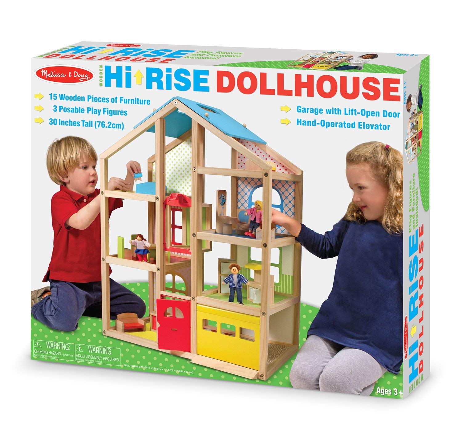 Melissa & Doug Hi-Rise Wooden Dollhouse With 15 pcs Furniture